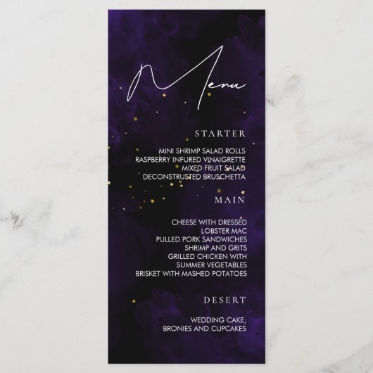 Mariage Menu Dark Purple Magic Gold (Devant)