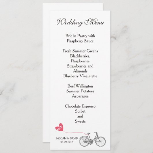 Mariage Menu élégant blanc romantique vélo (Devant / Derrière)