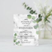 Mariage Menu eucalyptus vert marbre botanique (Debout devant)