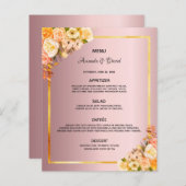 Mariage Menu fleurons roses rose glam poussiéreux  (Devant / Derrière)