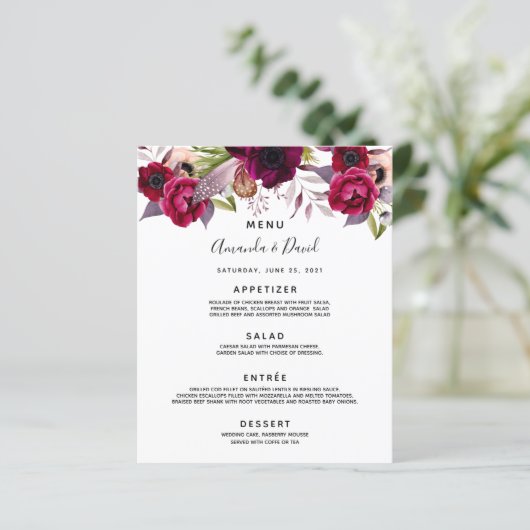 Mariage Menu florale blanc bordeaux (Debout devant)