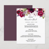 Mariage Menu floraux blanc bordeaux cassis violet (Devant / Derrière)
