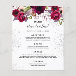 Mariage Menu floraux blanc bordeaux violet parties
