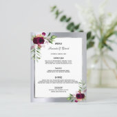 Mariage Menu flores bordeaux argent élégant (Debout devant)