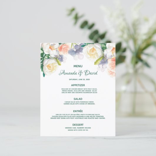 Mariage Menu flush floraux bleu (Debout devant)