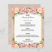 Mariage Menu flûte rose burlap Rustique (Devant / Derrière)