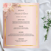 Mariage Menu pampas herbe rose or floral