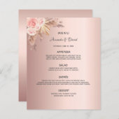 Mariage Menu pampas herbe rose or floral (Devant / Derrière)