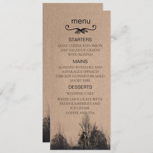 Mariage menu papier kraft d'automne (Devant / Derrière)
