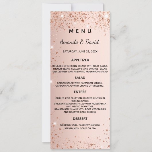 Mariage Menu rose or scintillant carte (Devant)