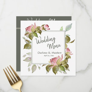 Mariage Menu Roses aquarelle
