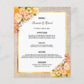 Mariage Menu Rustique burlap or florales (Devant)