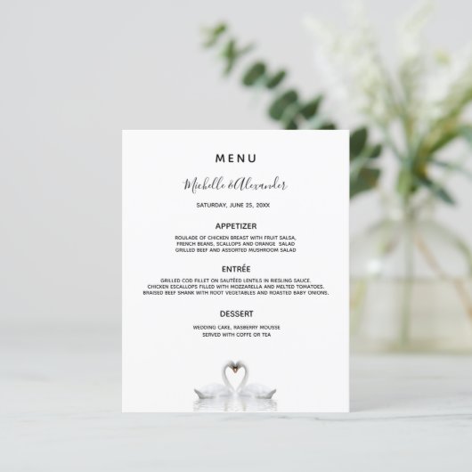 Mariage Menu swan couple blanc minimaliste (Debout devant)