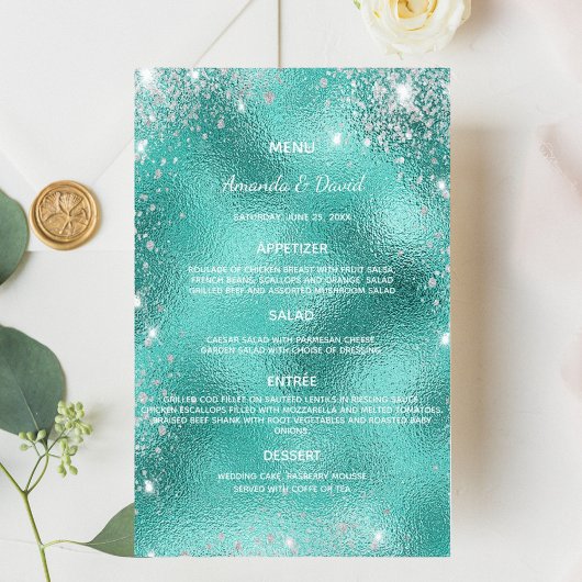 Mariage Menu turquoise mer vert parties scintillan