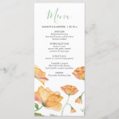 Mariage Menus Aquarelle Orange Florales (Devant)