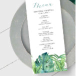 Mariage Menus Tropical Destination Palm Feuille<br><div class="desc">Ce menu tropical mariage est composé d'un fond de feuilles de palmiers d'aquarelle. Le mot "menu" est défini dans la typographie de script à la mode. Utilisez les champs modèle pour entrer vos éléments de menu dîner personnalisés. Parfait pour les mariages à la plage et à destination. Pour voir l'ensemble...</div>