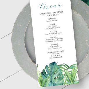 Mariage Menus Tropical Destination Palm Feuille