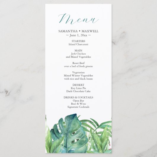 Mariage Menus Tropical Destination Palm Feuille (Devant)