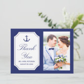 Mariage Merci Ancre nautique Carte photo bleu (Debout devant)