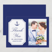 Mariage Merci Ancre nautique Carte photo bleu (Devant / Derrière)