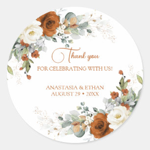 Mariage merci autocollant avec fleur d'orange brûl