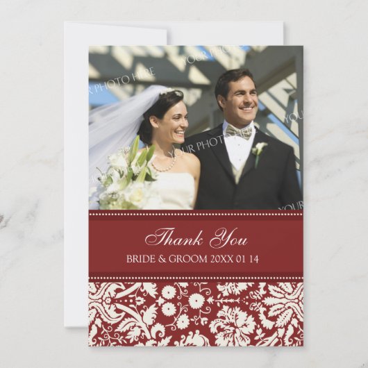 Mariage Merci Carte photo Red Damask (Devant)