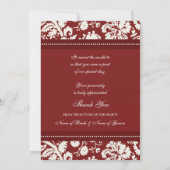 Mariage Merci Carte photo Red Damask (Dos)