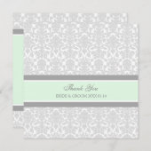 Mariage Merci Cartes Green Grey Damask (Devant / Derrière)