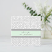 Mariage Merci Cartes Green Grey Damask (Debout devant)