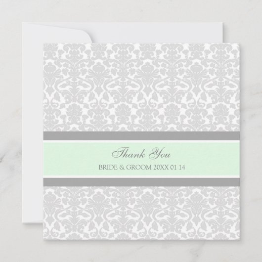 Mariage Merci Cartes Green Grey Damask (Devant)