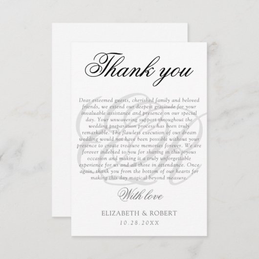 Mariage Merci Couple Monogramme Élégant Script (Devant / Derrière)
