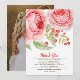Mariage Merci de Carte photo Floral Aquarelle