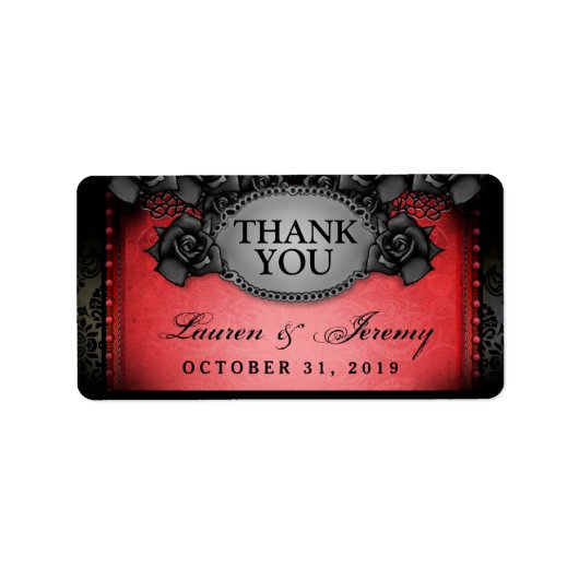 Mariage Merci d'Halloween rouge et noir Étiquette (Devant)