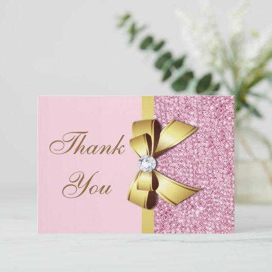 Mariage Merci Faux Pink Sequins Gold Bow (Debout devant)