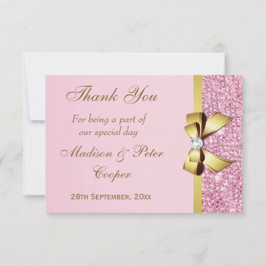 Mariage Merci Faux Pink Sequins Gold Bow (Dos)