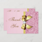 Mariage Merci Faux Pink Sequins Gold Bow (Devant / Derrière)