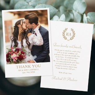 Mariage Merci Monogramme Photo Or Blanc