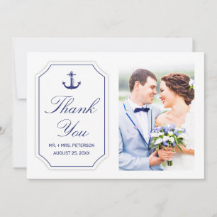 Mariage Merci Nautique Ancre Blanc Carte photo