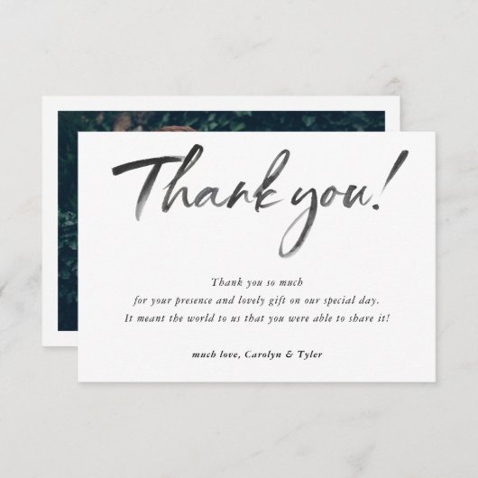 MARIAGE MERCI noir calligraphie d'encre photo (Devant / Derrière)