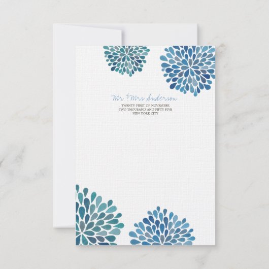 Mariage Merci Note Bleues Fleurs Cartes (Dos)