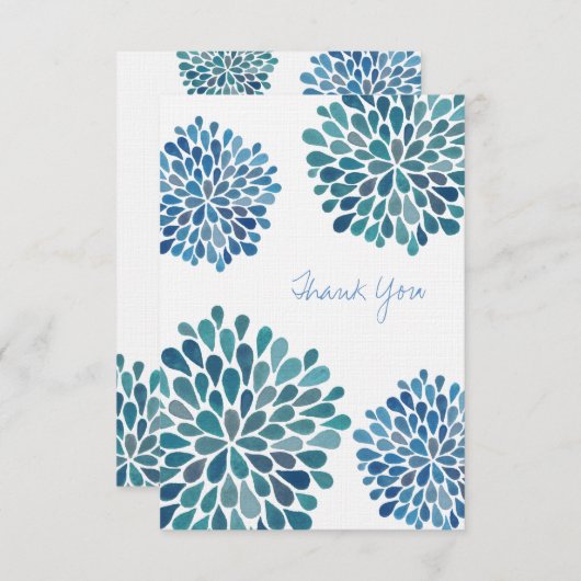 Mariage Merci Note Bleues Fleurs Cartes (Devant / Derrière)
