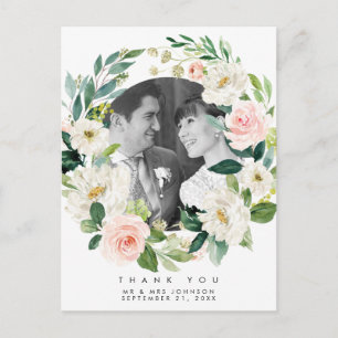 mariage merci photo carte postale floraux roses