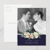 mariage merci photo carte postale marine floral (Devant / Derrière)