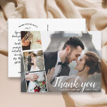 Mariage Merci Photo Collage 5x7 Carte postale<br><div class="desc">Dites merci avec style avec cette carte postale plus grande avec 4 de vos photos de mariage accentuées d'une police de script chic et lettrée qui dit "Merci" ou changer votre texte personnalisé. Ajoutez vos noms et votre date de mariage à l'avant et tapez dans votre note de remerciement personnalisée...</div>