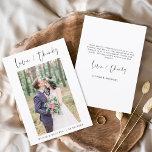 Mariage Merci photo minimaliste simple<br><div class="desc">Cartes de Merci mariage qui ont une photo à l'avant et à l'arrière. Les cartes de remerciement contiennent une typographie de script moderne,  lettrée à la main,  qui sont élégantes,  simples et modernes à utiliser après que vous minimaliste simple célébration de mariage.</div>