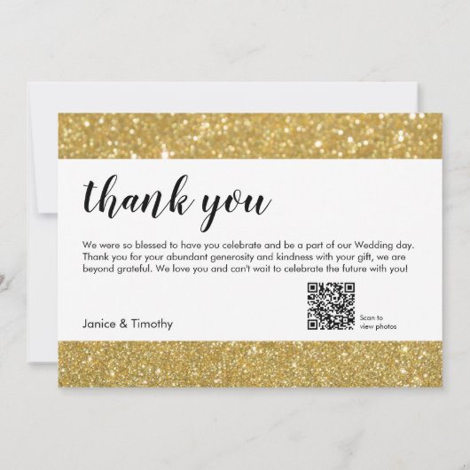 Mariage Merci photo QR Code or faux feuille (Dos)