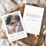 Mariage Merci Photo Simple Minimaliste<br><div class="desc">Cartes de Merci mariage qui ont une photo à l'avant et à l'arrière. Les cartes de remerciement contiennent une typographie de script moderne,  lettrée à la main,  qui sont élégantes,  simples et modernes à utiliser après la célébration du mariage.</div>
