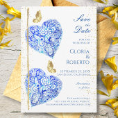 Mariage mexicain Blue Hearts Enregistrer la carte