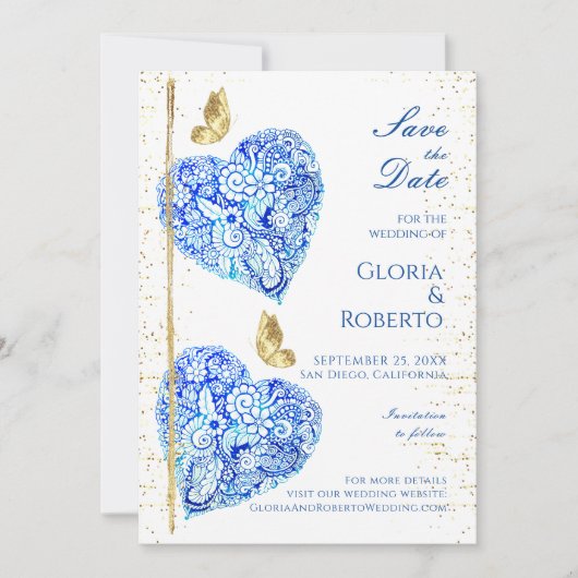 Mariage mexicain Blue Hearts Enregistrer la carte (Devant)