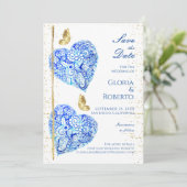 Mariage mexicain Blue Hearts Enregistrer la carte (Debout devant)